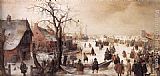 Famous Winter Paintings - Winter Scene on a Canal